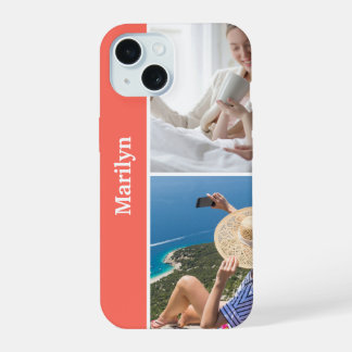 Aangepaste iPhone-hoesje met twee foto's en naam iPhone 15 Hoesje