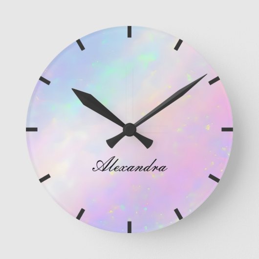 Aangepaste iriserende scriptmonogramnaam ronde klok (Voorkant)