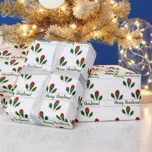 Aangepaste Jolly Abstract Red Roses, Holly Holiday Cadeaupapier