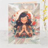 Aangepaste jong meisje biddende florale Sinaasappe Kaart (Gele Bloem)