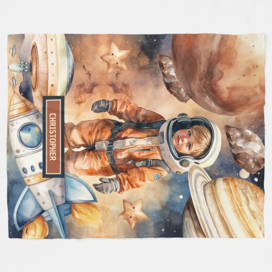 Aangepaste Jongen Deken Astronaut Planets Space Th (Voorkant (Horizontaal))