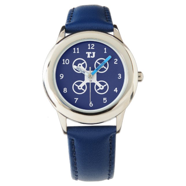 Aangepaste jongen horloge met monogram en drone lo (Voorkant)