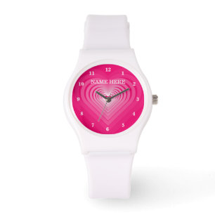 Aangepaste Jouw naam horloge met Pibk Hearts