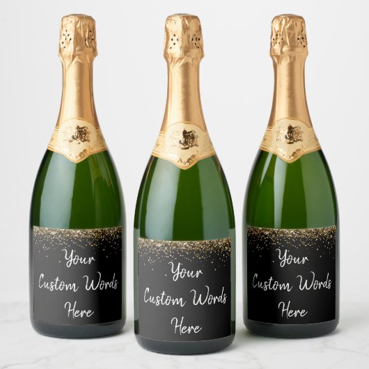 Aangepaste Jouw tekst hier gepersonaliseerd zwart  Sparkling Wijnetiket (Flessen)