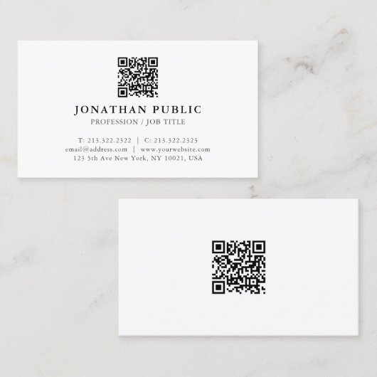 Aangepaste Jouw tekst QR Code Modern Elegant Minim Visitekaartje (Voorkant / Achterkant)
