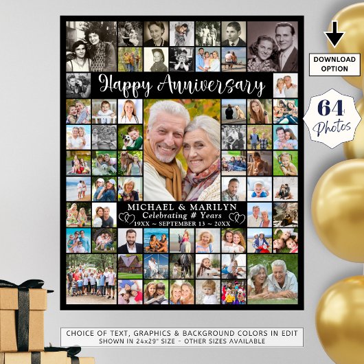 Aangepaste jubileum 64 foto collage gepersonalisee poster
