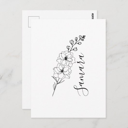 Aangepaste juli Delphinium Geboortebloem Gift voor Briefkaart (Voorkant / Achterkant)