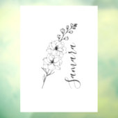 Aangepaste juli Delphinium Geboortebloem Gift voor Raamsticker (Vel 3)