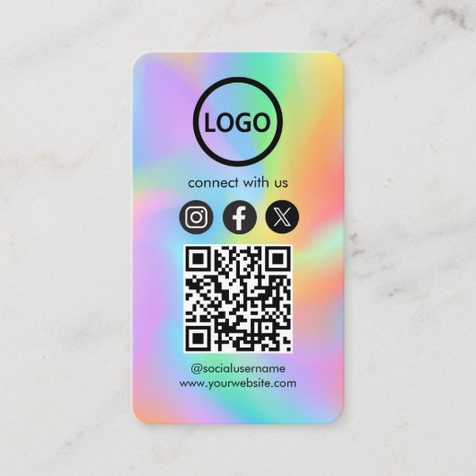 Aangepaste Kaart Social Media QR Code Rainbow Holo Visitekaartje (Voorkant)