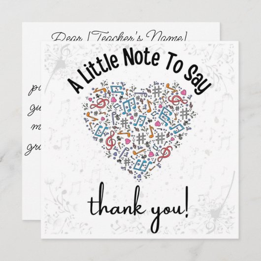 Aangepaste Kaart voor muziekdocenten, bedankt (Voorkant / Achterkant)