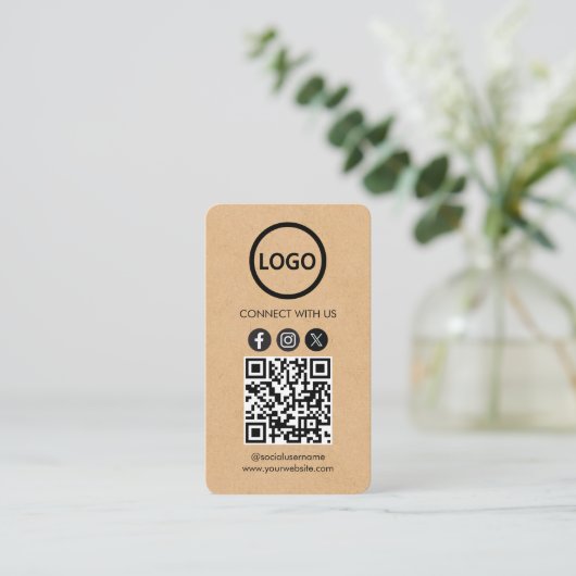Aangepaste Kaarten Social Media QR Code Kraft Pape Visitekaartje (Staand voorkant)