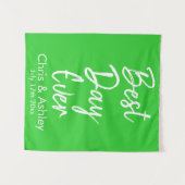 Aangepaste kalk groene bruiloft receptie beste dag wandkleed (Voorkant (horizontaal))