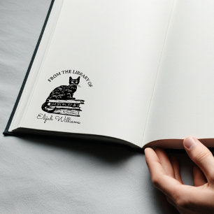 Aangepaste kalligrafie naam, bibliotheek kattenboe 	rubberstempel