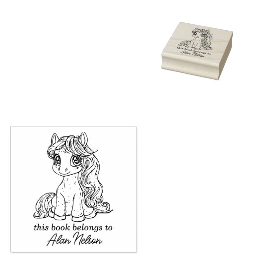 Aangepaste kalligrafie Pony Bookplate Rubberstempel (Gestempeld)