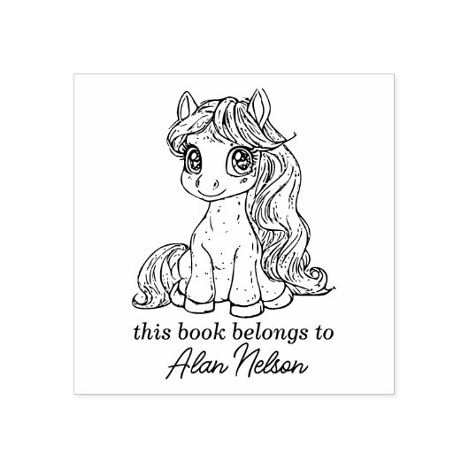 Aangepaste kalligrafie Pony Bookplate Rubberstempel (Afrduk)