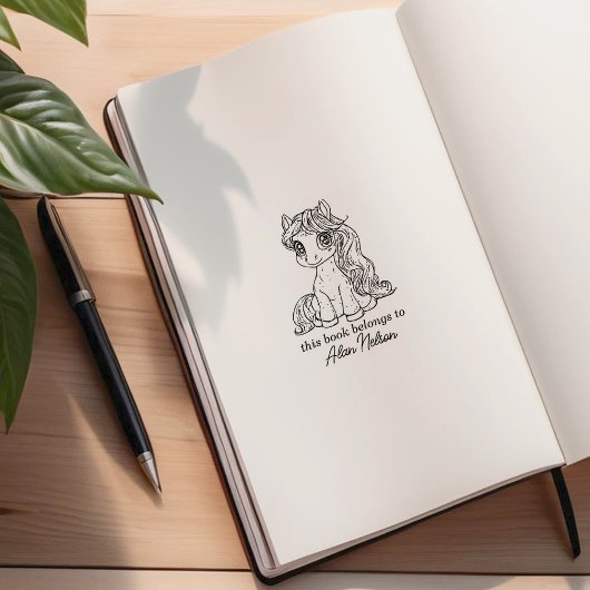 Aangepaste kalligrafie Pony Bookplate Rubberstempel