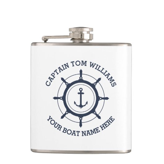 Aangepaste kapitein en anker naam boot heupfles (Voorkant)