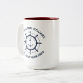 Aangepaste kapitein en anker naam boot tweekleurige koffiemok (Voorkant links)