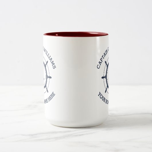 Aangepaste kapitein en anker naam boot tweekleurige koffiemok (Center)