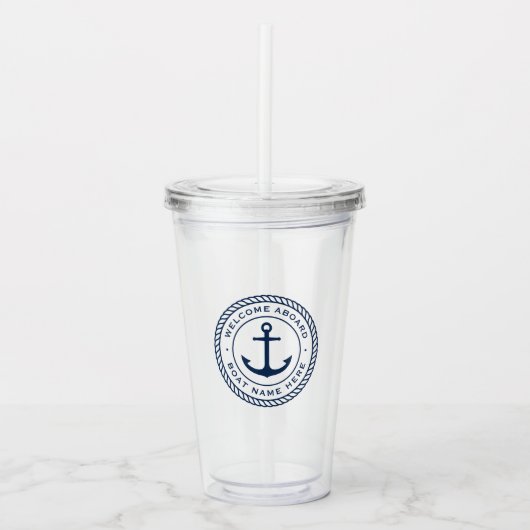 Aangepaste kapitein en bootnaamankertouw acryl drinkbeker (Voorkant)