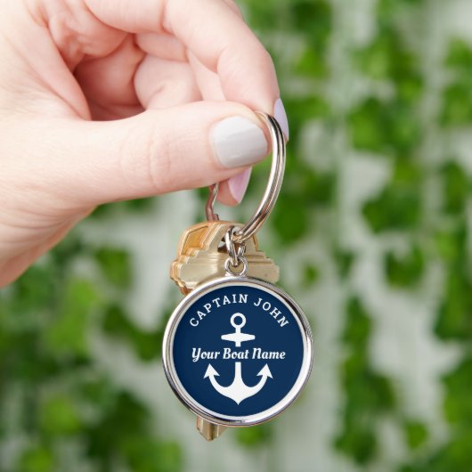 Aangepaste kapitein marine en bootnaam Anchor Sleutelhanger (Hand)
