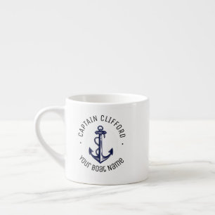 Aangepaste kapitein naam boot nautische anker mari espresso kop