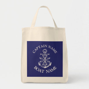Aangepaste kapitein naam zeemijlschip tote bag