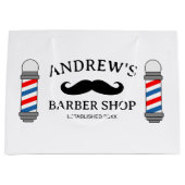 Aangepaste kapper winkel geschenktas met snor logo groot cadeauzakje (Voorkant)