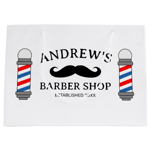 Aangepaste kapper winkel geschenktas met snor logo groot cadeauzakje (Voorkant)