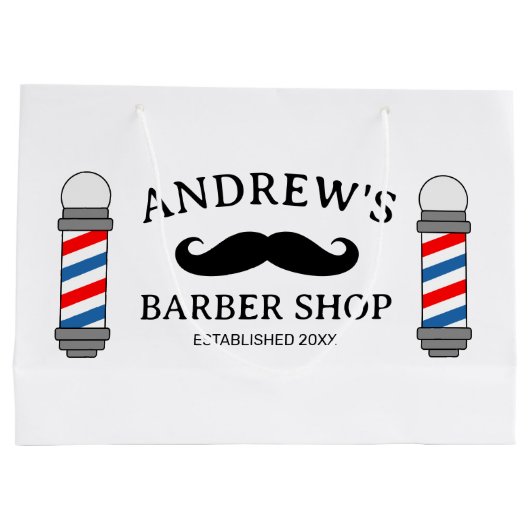 Aangepaste kapper winkel geschenktas met snor logo groot cadeauzakje (Achterkant)