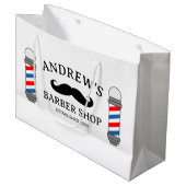 Aangepaste kapper winkel geschenktas met snor logo groot cadeauzakje (Voorkant Gekanteld)