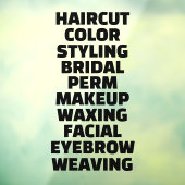 Aangepaste kapsalon spa lijst van diensten Groot Raamsticker (Vel 3)