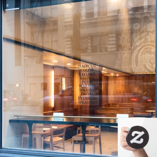 Aangepaste kapsalon spa lijst van diensten Groot Raamsticker (Cafe Raam)