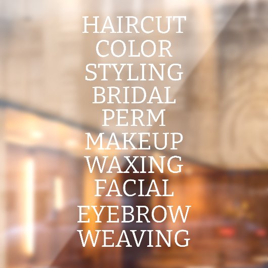 Aangepaste kapsalon spa lijst van diensten Groot W Raamsticker (Vel 2)