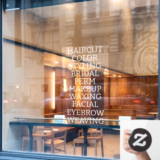 Aangepaste kapsalon spa lijst van diensten Grote r Raamsticker (Cafe Raam)