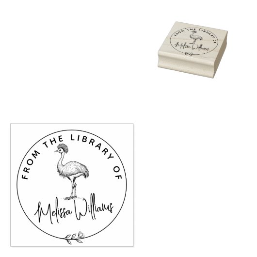 Aangepaste kasuaris ex libris uit het bibliotheekb 	rubberstempel (Gestempeld)