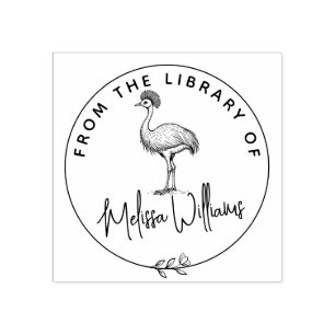 Aangepaste kasuaris ex libris uit het bibliotheekb 	rubberstempel