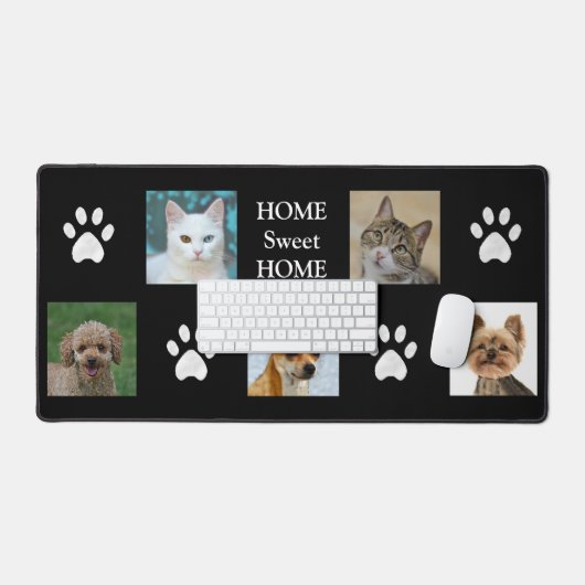 Aangepaste Kat en Hond foto's op Black Desk Mat (Keyboard & Muis)