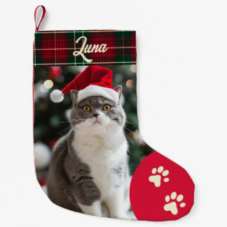 Aangepaste kat foto Kerstmis kous Kleine Kerstsok