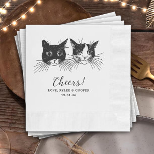 Aangepaste kat getekende cocktail servetten bruilo