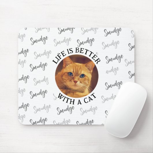 Aangepaste kat naam patroon met foto wit muismat (Met muis)