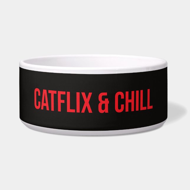 Aangepaste kattenbak – “Catflix & Chill” Voerbakje (Voorkant)