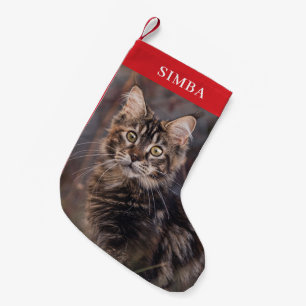 Aangepaste kattenfoto Gepersonaliseerd huisdier Kleine Kerstsok
