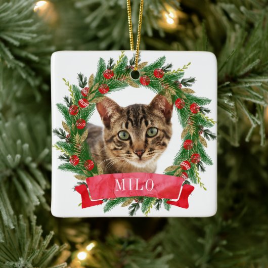 Aangepaste kattenfoto keramisch ornament (Boom)