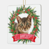 Aangepaste kattenfoto keramisch ornament (Links)