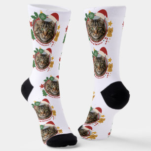 Aangepaste kattenfoto-patroon Kerstcadeausokken Sokken