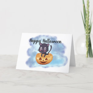 Aangepaste Kawaii Halloween Black Cat Pumpkin Feestdagen Kaart