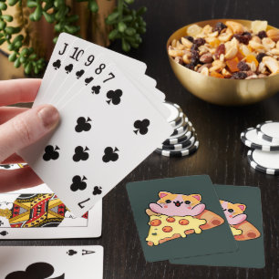 Aangepaste Kawaii Kat Knuffel Pepperoni Pizza Cart Pokerkaarten