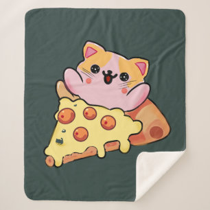 Aangepaste Kawaii Kat Knuffelende Pepperoni Pizza Sherpa Deken