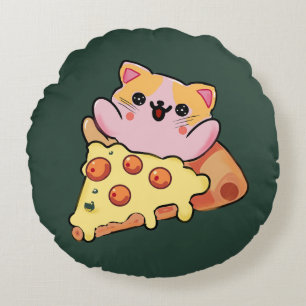 Aangepaste Kawaii Kat Knuffelt Pepperoni Pizza Car Rond Kussen